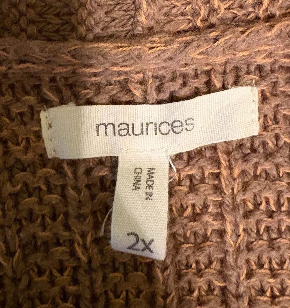 GUC Maurices Brown Waffle Knit Open Front Cardigan with Pom Detail, size 2X - Picture 5 of 7